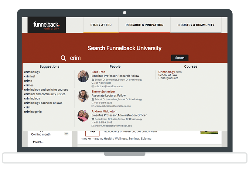 An open laptop displaying the Concierge functionality over university search