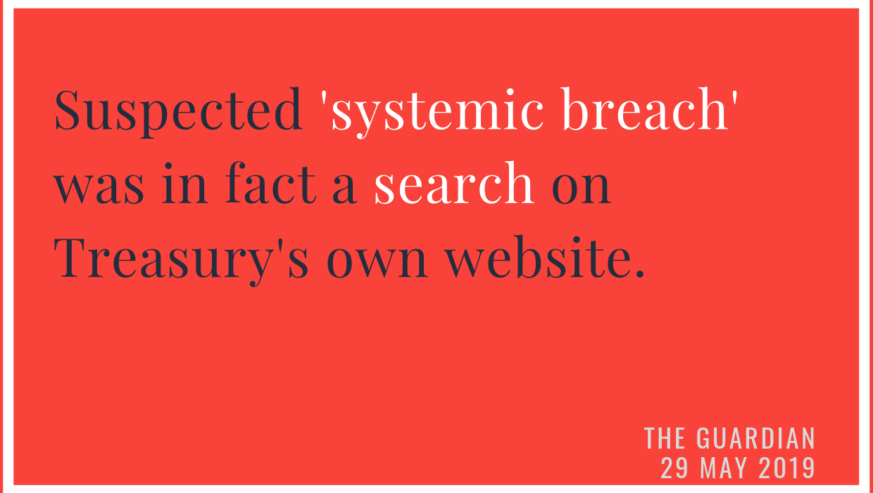 Graphic: "Suspected 'systemic breach' was in fact a search on Treasury's own website."